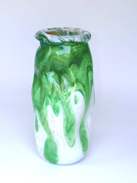 White Contemporary Vase With Green Lava Design. Saul Alcaraz