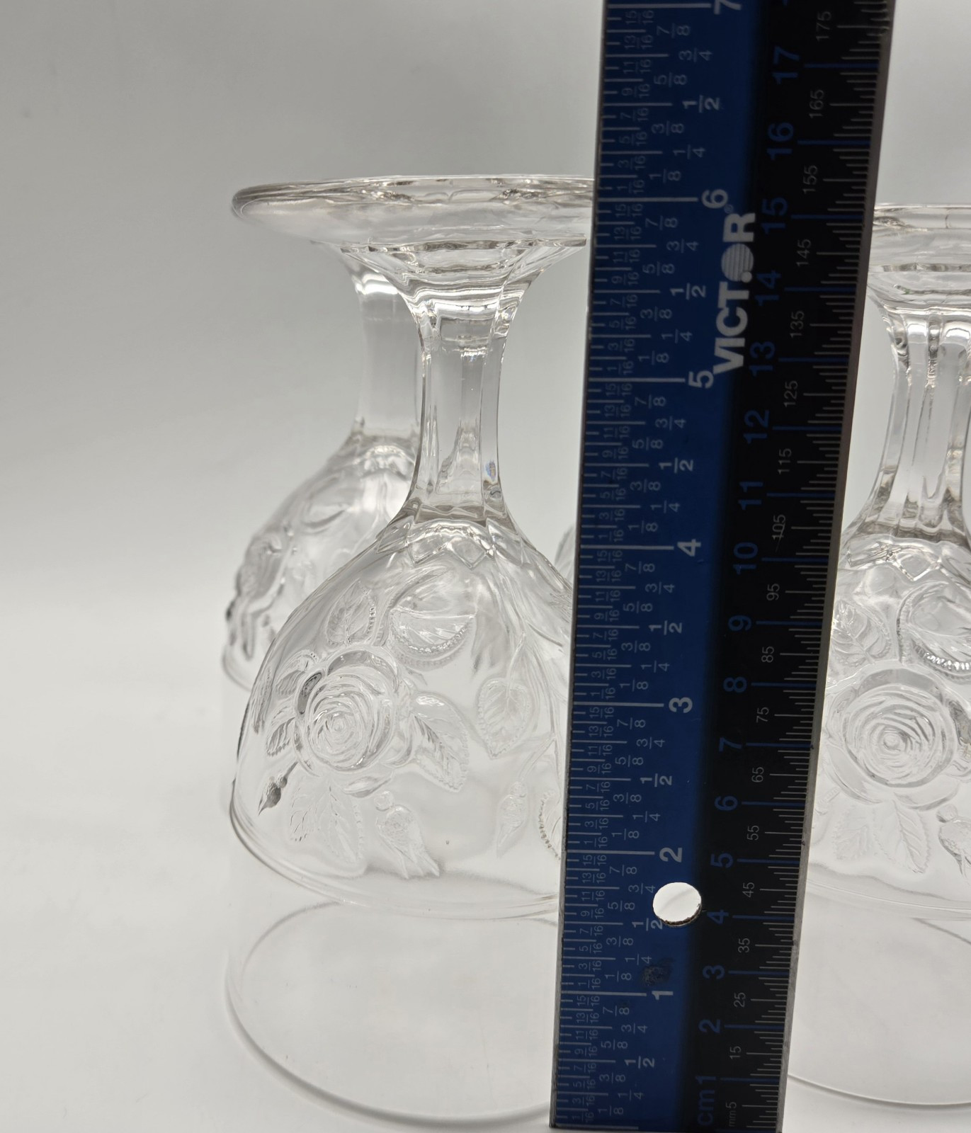 1870s Open Rose AKA Moss by Unknown Clear Glass Goblet Vtg Antique Set Of 4