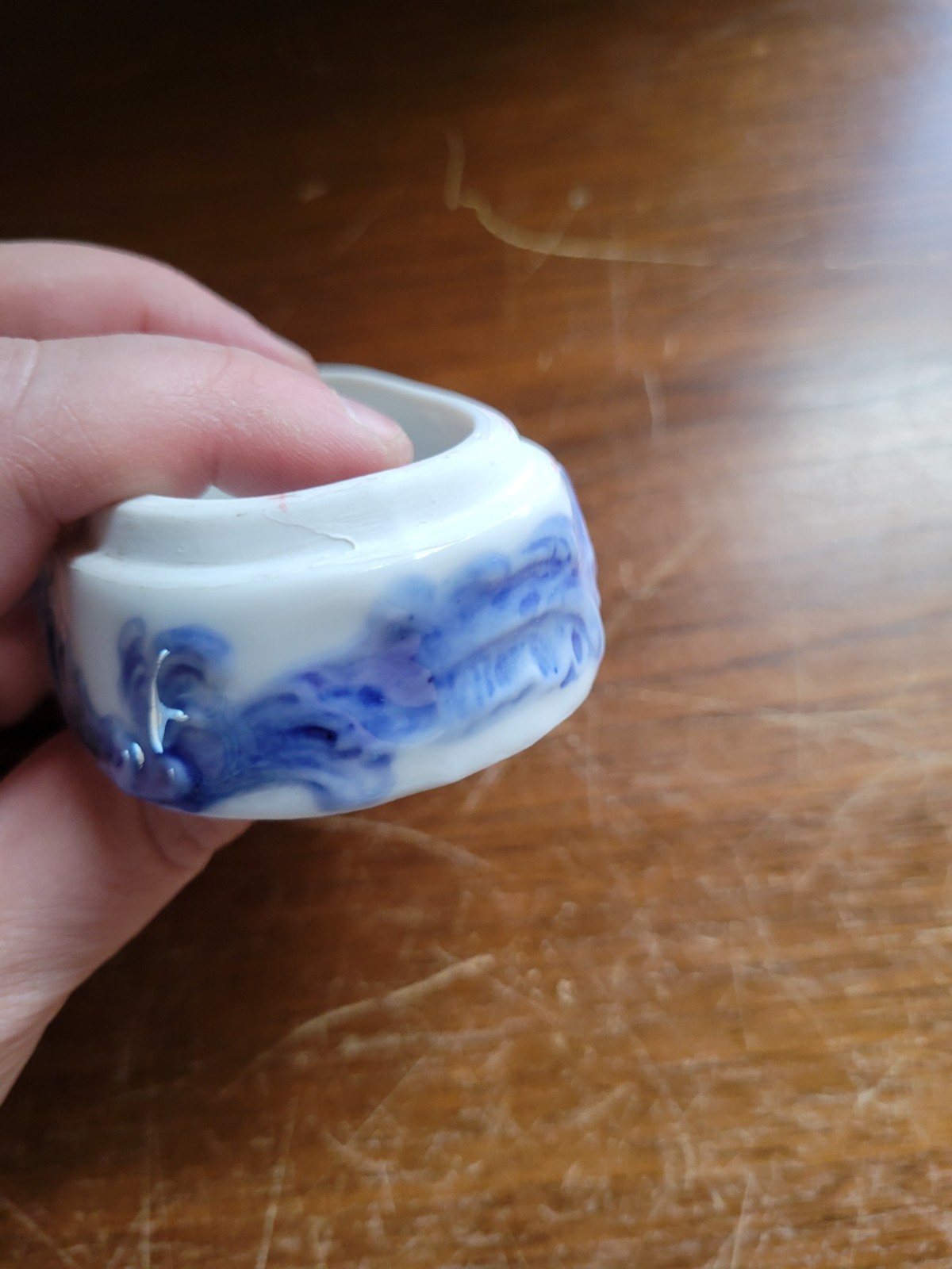 Delft Style Ceramic Trinket Box & Lid Handpainted Blue Holland Windmill 955