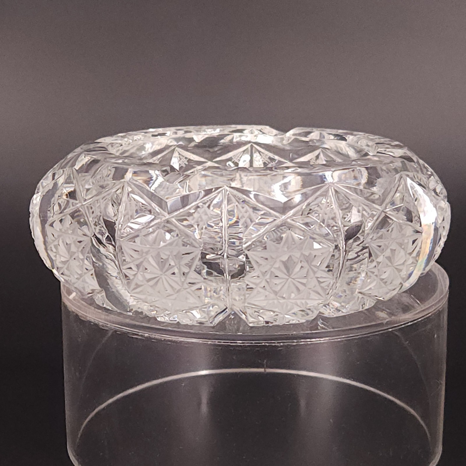 Antique American Brilliant Period Cut Crystal Glass Ashtray Dish 5.25″W Hobstars