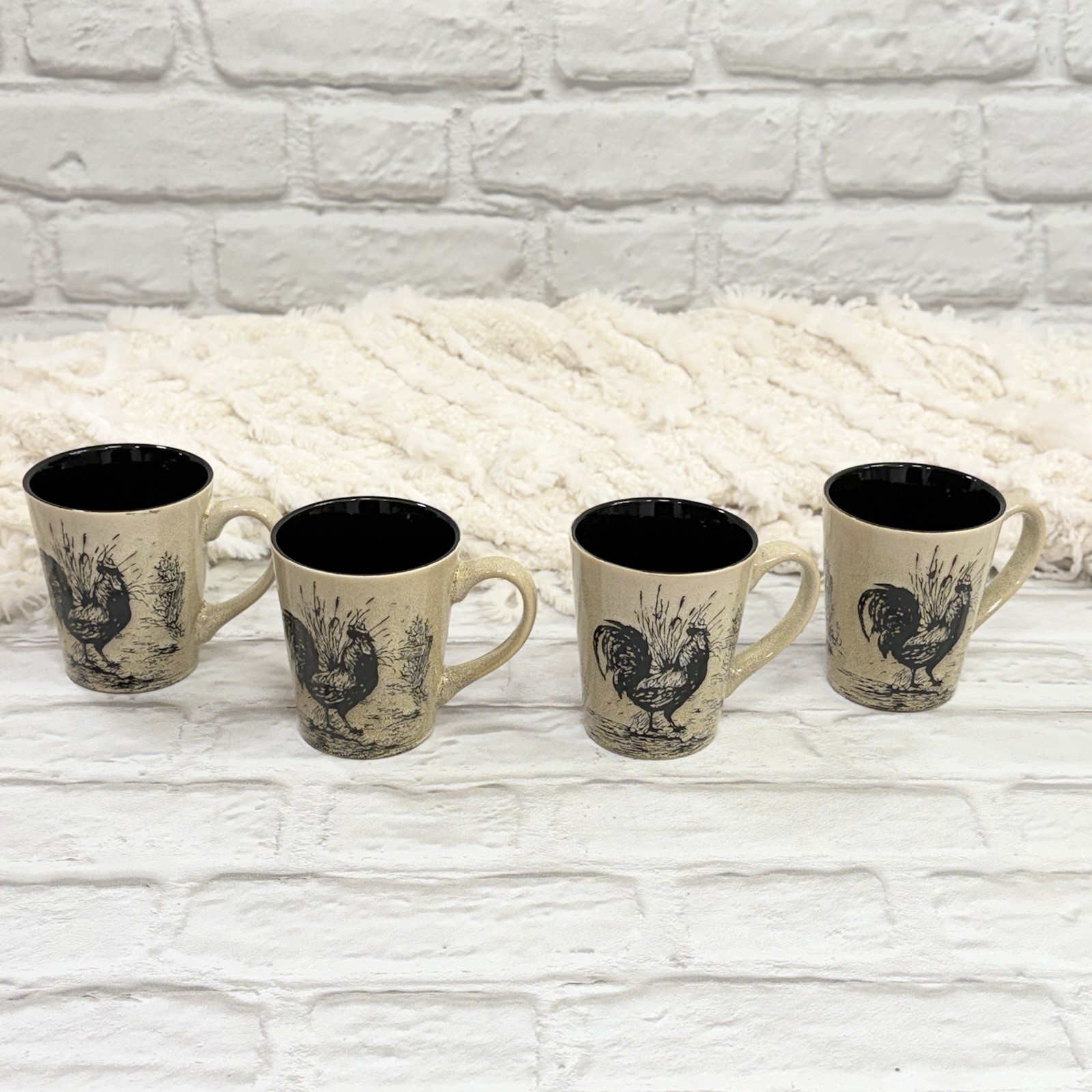 Pfaltzgraff Homespun Rooster Coffee Tea Mugs Set Of 4 Ceramic Farmhouse NEW