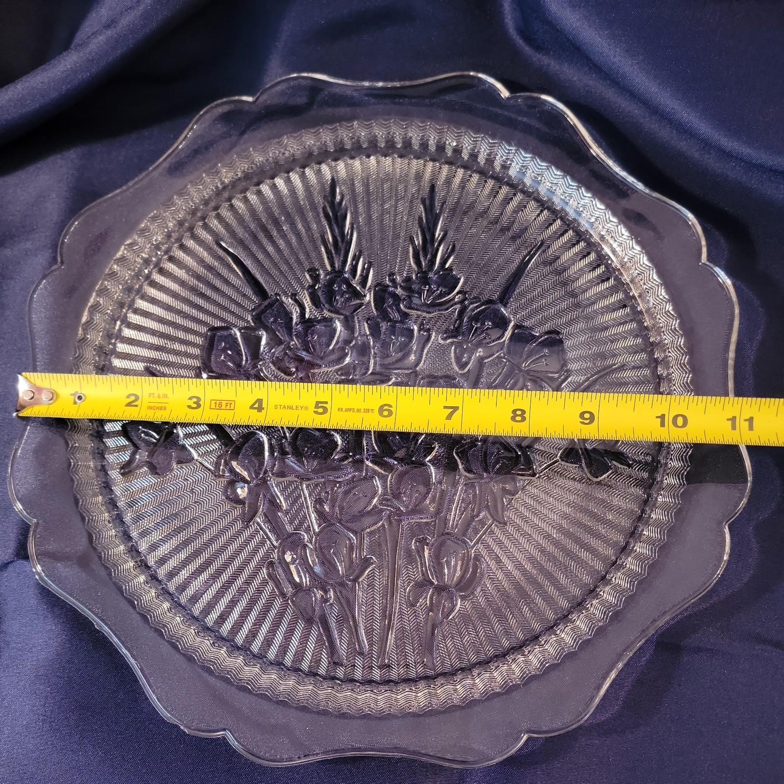 Vintage Jeanette Iris And Herring Bone Glass Platter 12 Inches Depression Glass