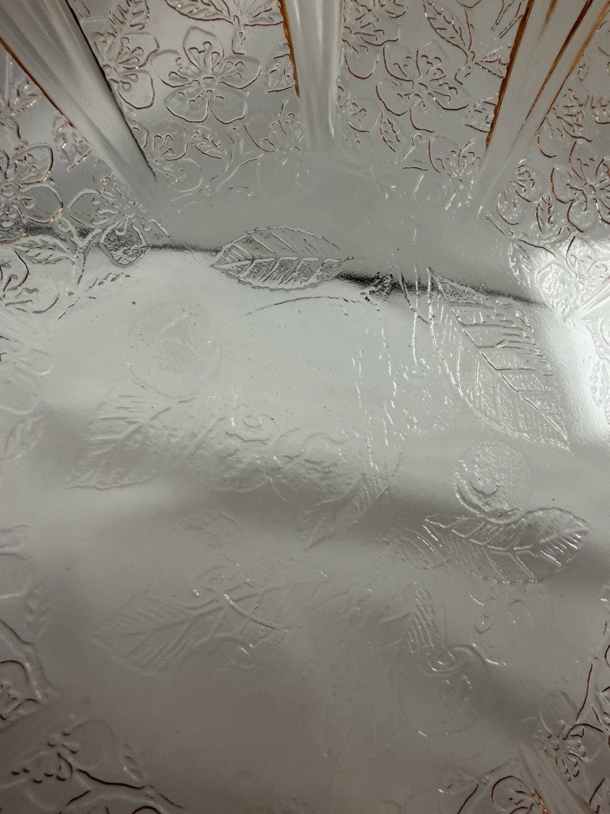 Vintage Jeanette Pink Depression Glass Cherry Blossom Handled Tray READ Repro