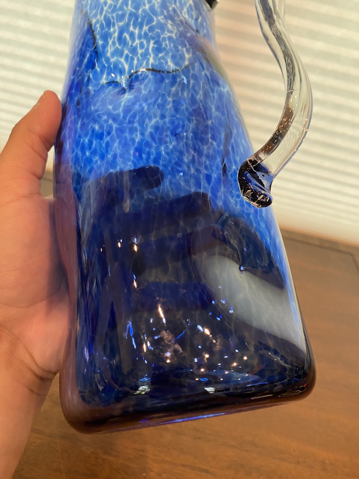GEORGEOUS LARGE 2019 Cobalt Blue & Yellow Art Glass Pitcher 11.5″H Signed