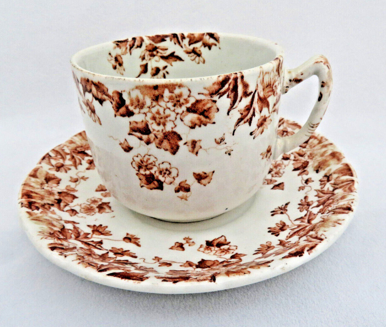 Brown Transferware Cup & Saucer M. L. & Co. Staffordshire England “Clyde”