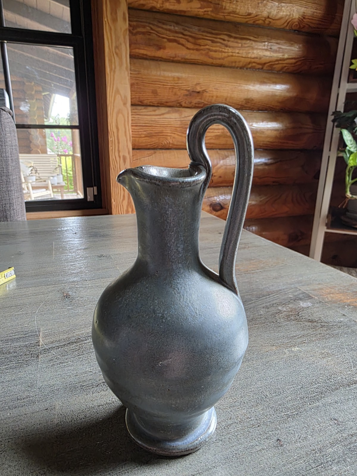 North Carolina Studio Pottery Pitcher Signed Gray Blue Gorgeous!