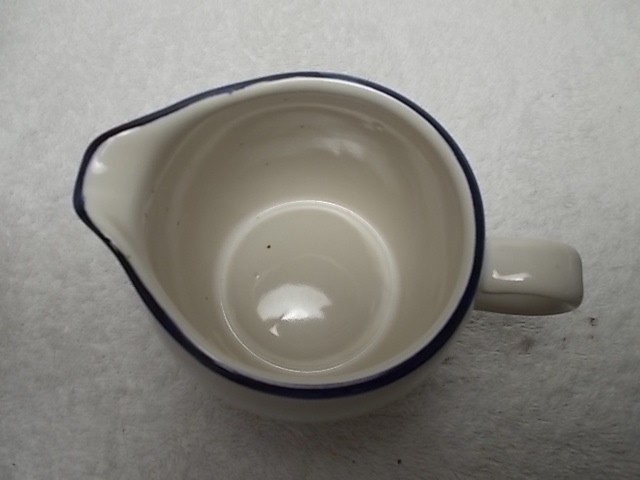 Vintage Stonehedge Ivory White & Blue Speckled Creamer Small Pitcher 4118