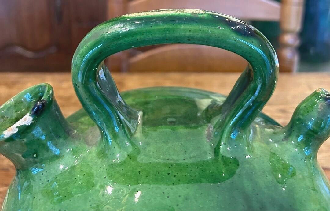 French Antique Confit Pottery Earthenware Green Glazed Pitcher CHRISTMAS SALE