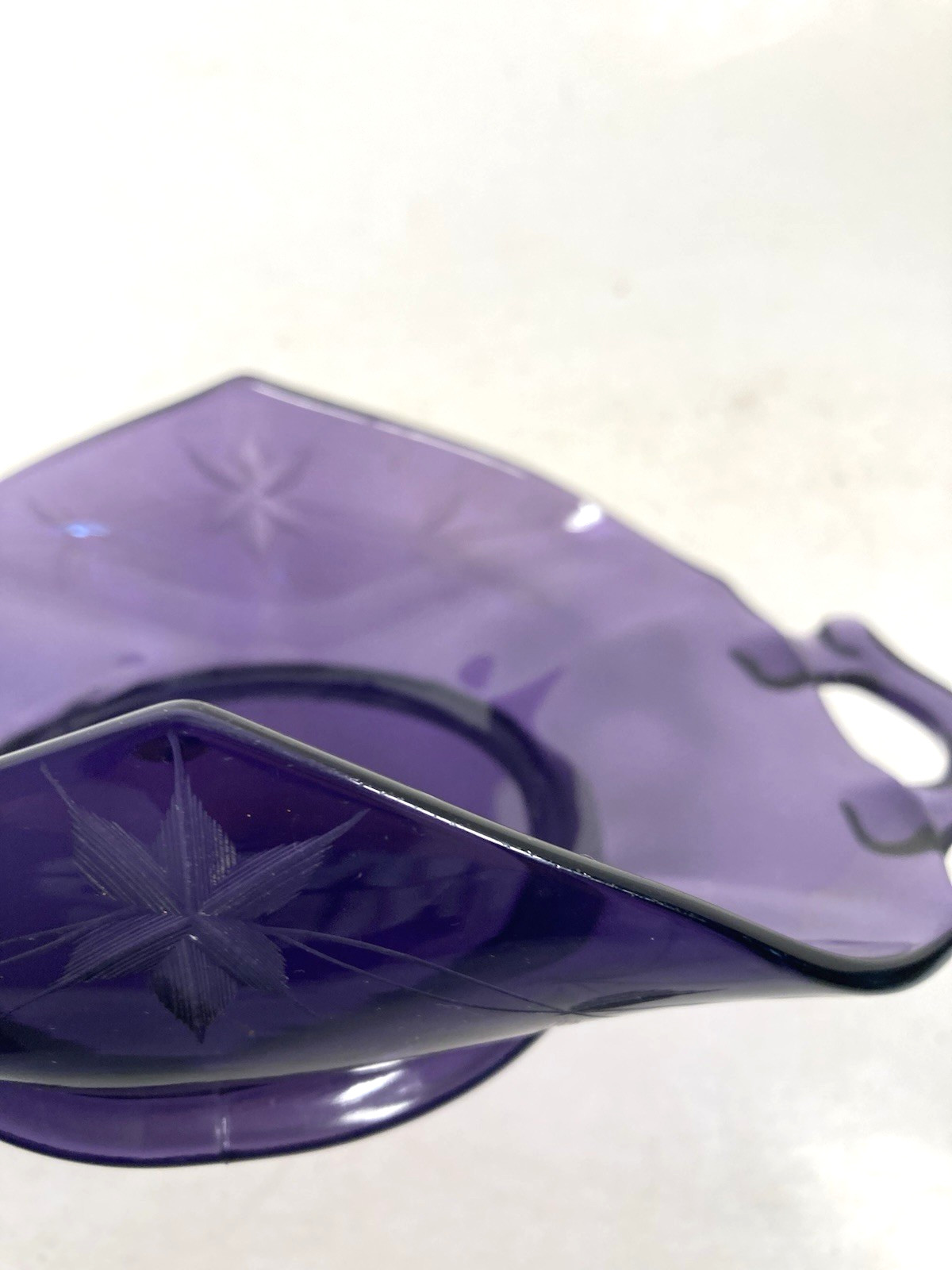 Vintage irradiated purple Glass candy Dish, Server, condiment, etched floral