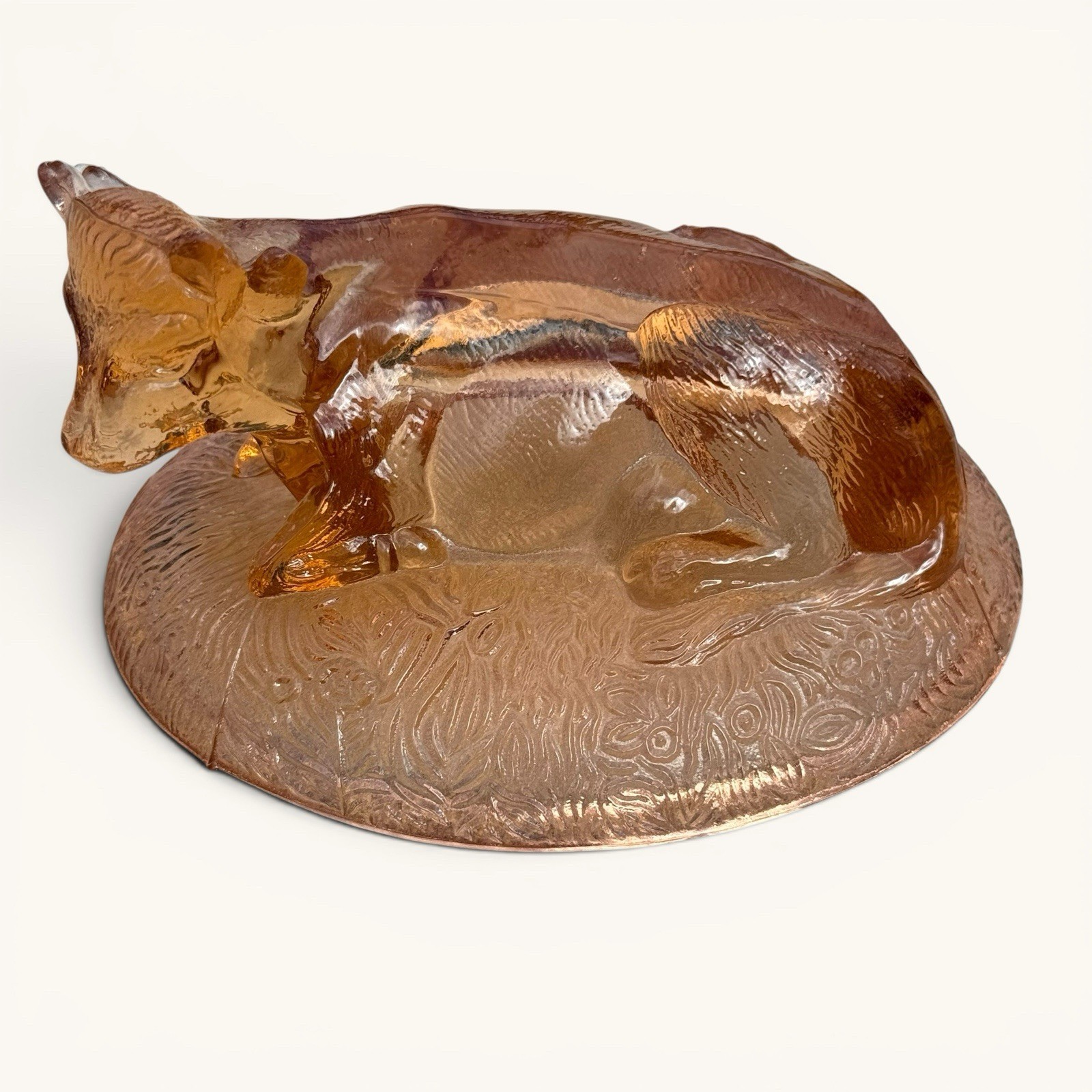 Vintage Cow on Hay Nest Barrel Pink Glass Candy Trinket Dish 5” in Length