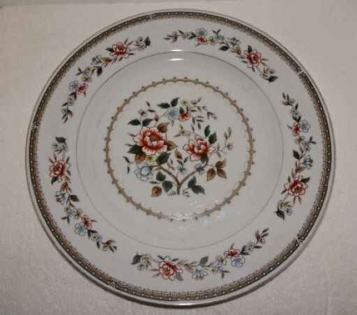 ARLEN 2828 Kwan Yin Dinner Plate Set of 5 Blue/Yellow/Rust Flowers, Gold Trim