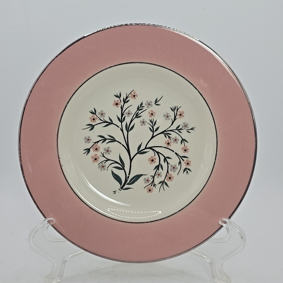 Vintage Homer Laughlin Eggshell Cavalier Pink Rim 6.25 In Bread Plate Floral USA
