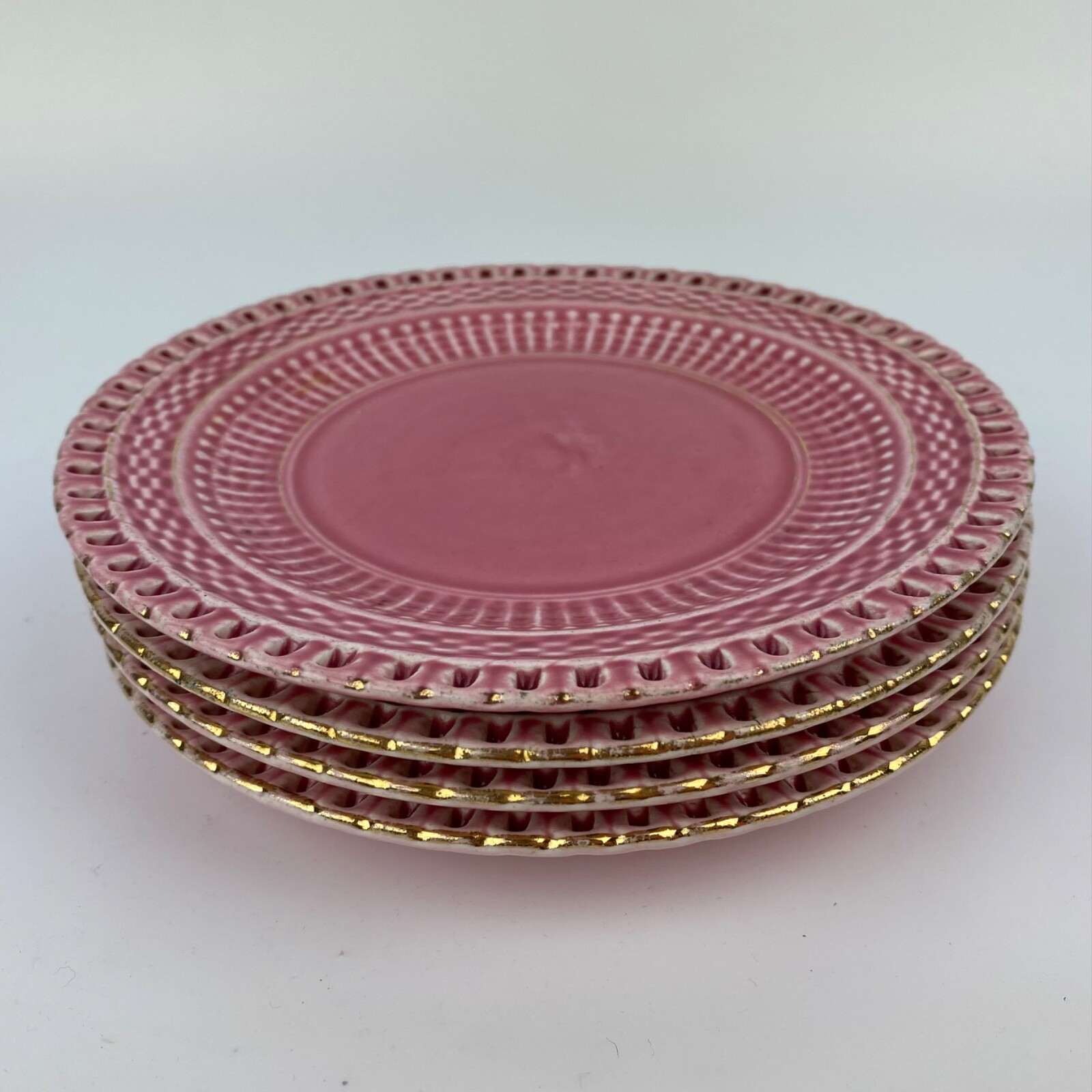 Lot 4 GBY Pink Plates 000 Lace Edge Shield Dessert Salad Decor Vintage Gift