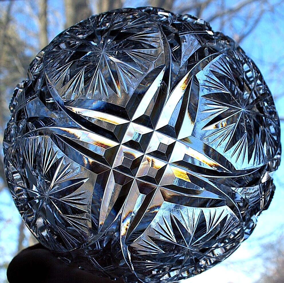 EARLY Antique ABP American Brilliant Period STAR/Xs Hand Cut CRYSTAL BOWL Heavy