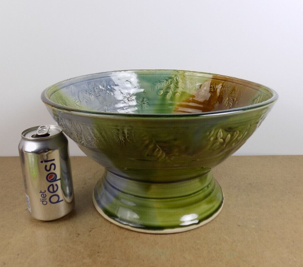 Laurey Faye Long Pottery Large Bowl North Carolina Blue & Green 12.5″ x 7″