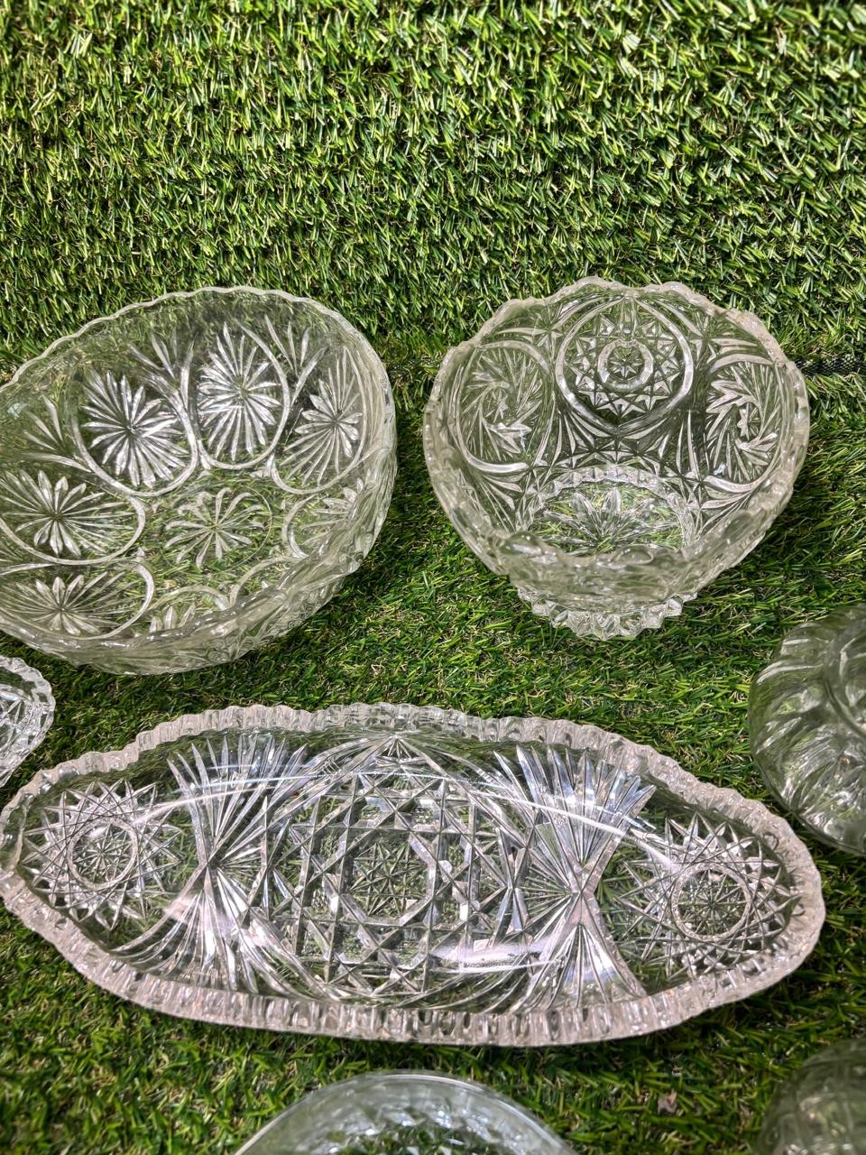 Vintage Pressed Clear Glass Lot 10 Pc Bowls Trays Bud Vases Serving Dishes