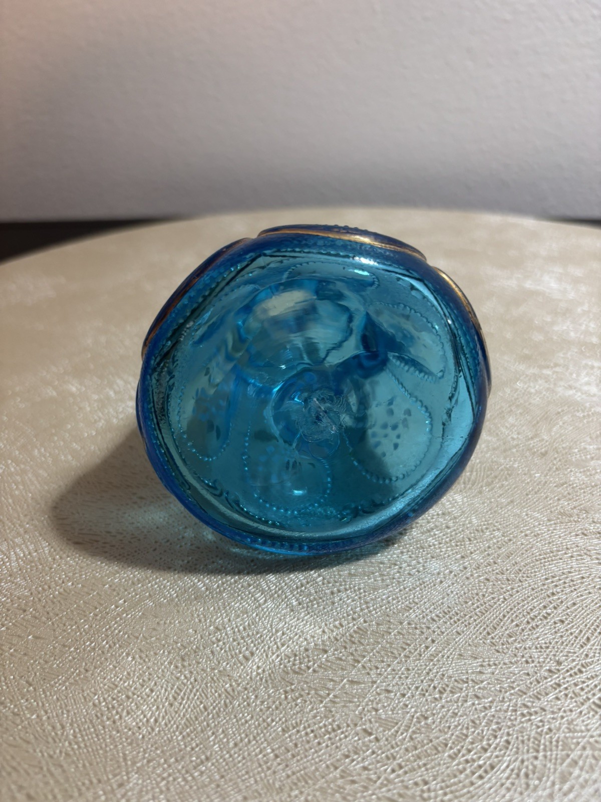 BEAUTIFUL CORNFLOWER BLUE COLORED GLASS HANDLED CRUET 1905 ERA hand painted