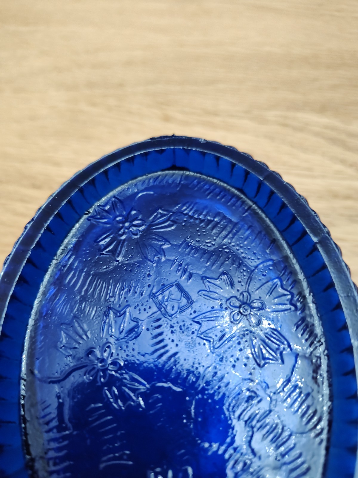 Vintage Cobalt Blue Glass Swan on Nest Covered Candy Dish Raised H Diamond Mark