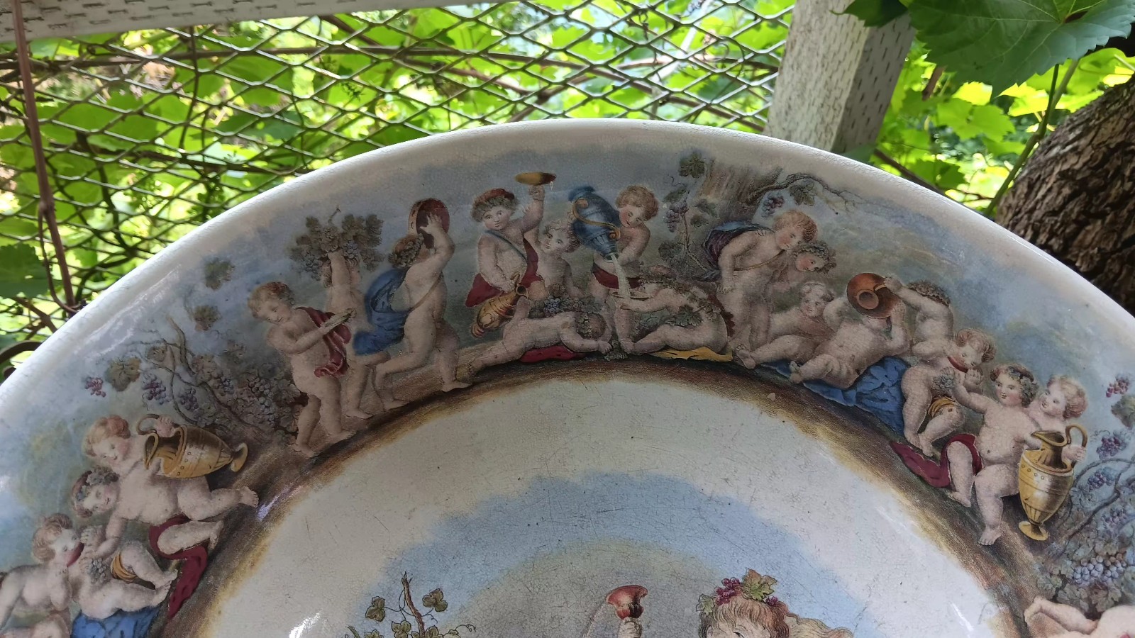 Huge Victorian Ironstone Punch Bowl Bachus Satyr Fawn And Puttis Neoclassical