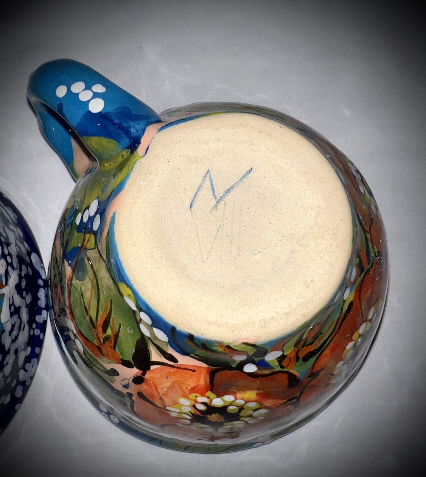 Hand Painted Artisan Crafted Ceramic Folk Art Floral Abstract Coffee Tea Cups 2