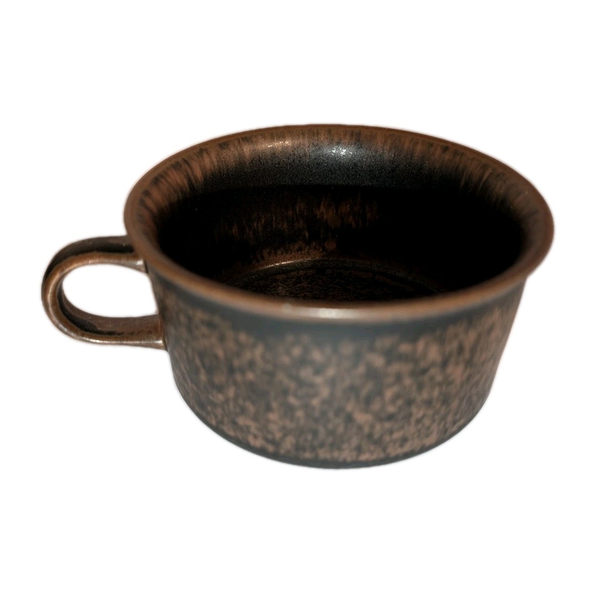x5 Vtg Arabia Finland RUSKA Cups Brown Flat Drum Mugs Stoneware Mug Cup 4×2⅛” A+