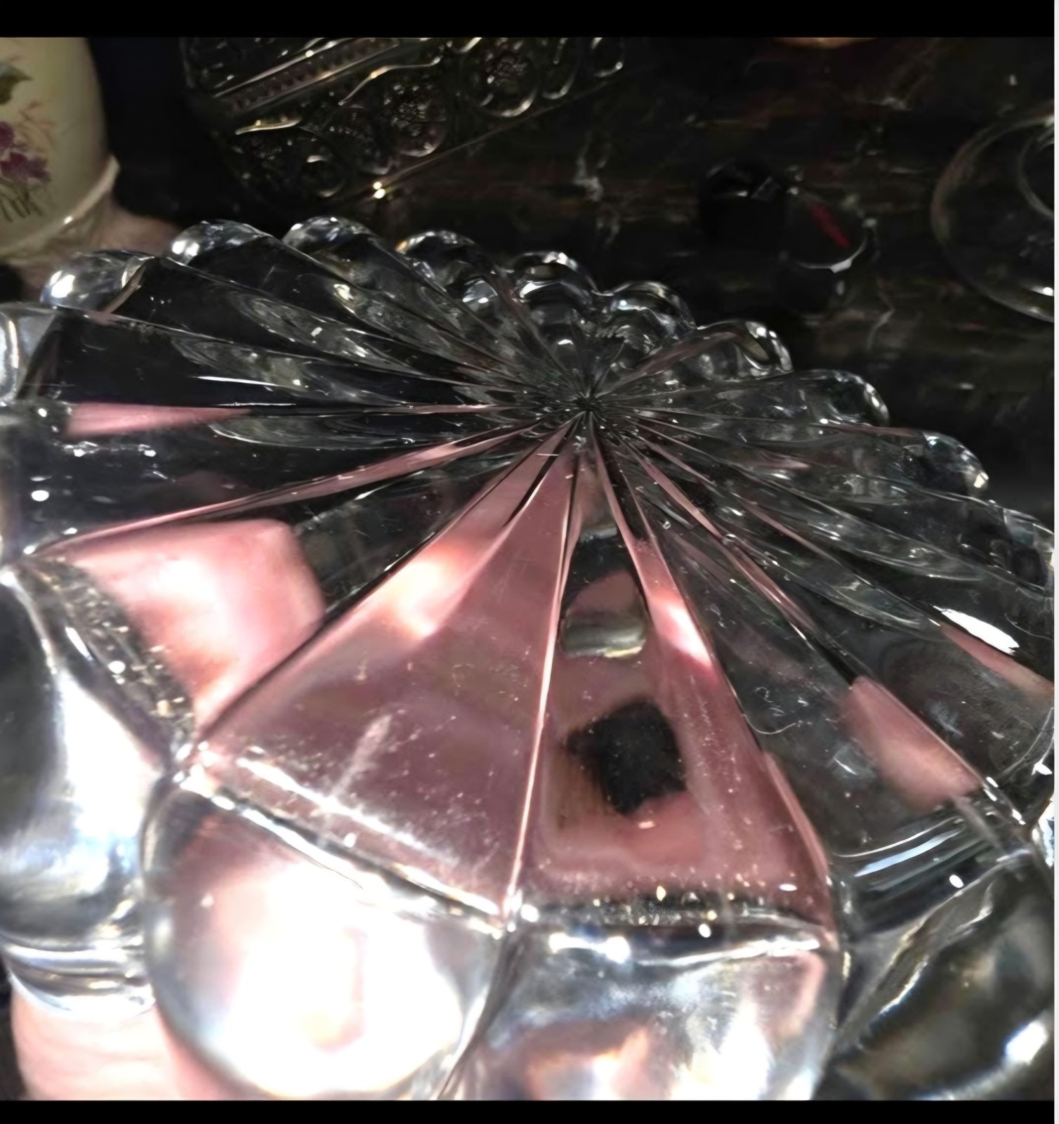 Vintage Glass Covered Candy Dish Frosted Lid Crystal Flower Finial Trinket Box
