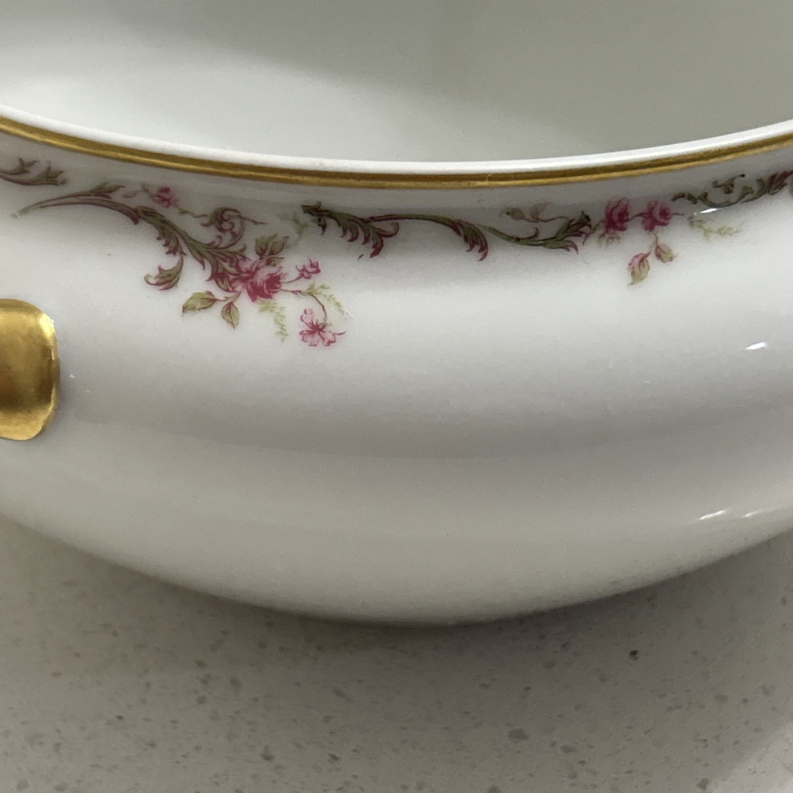Haviland Limoges France Handled Casserole Dish Pink Rose Garland & Gold Trim