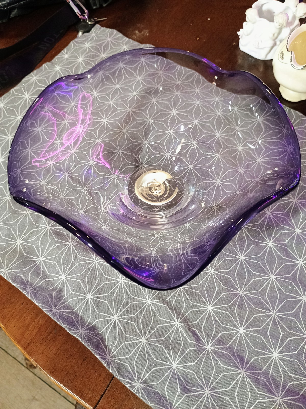 Lenox Purple Crystal Glass Ruffled Bowl 11 in Diameter With Original Sticker