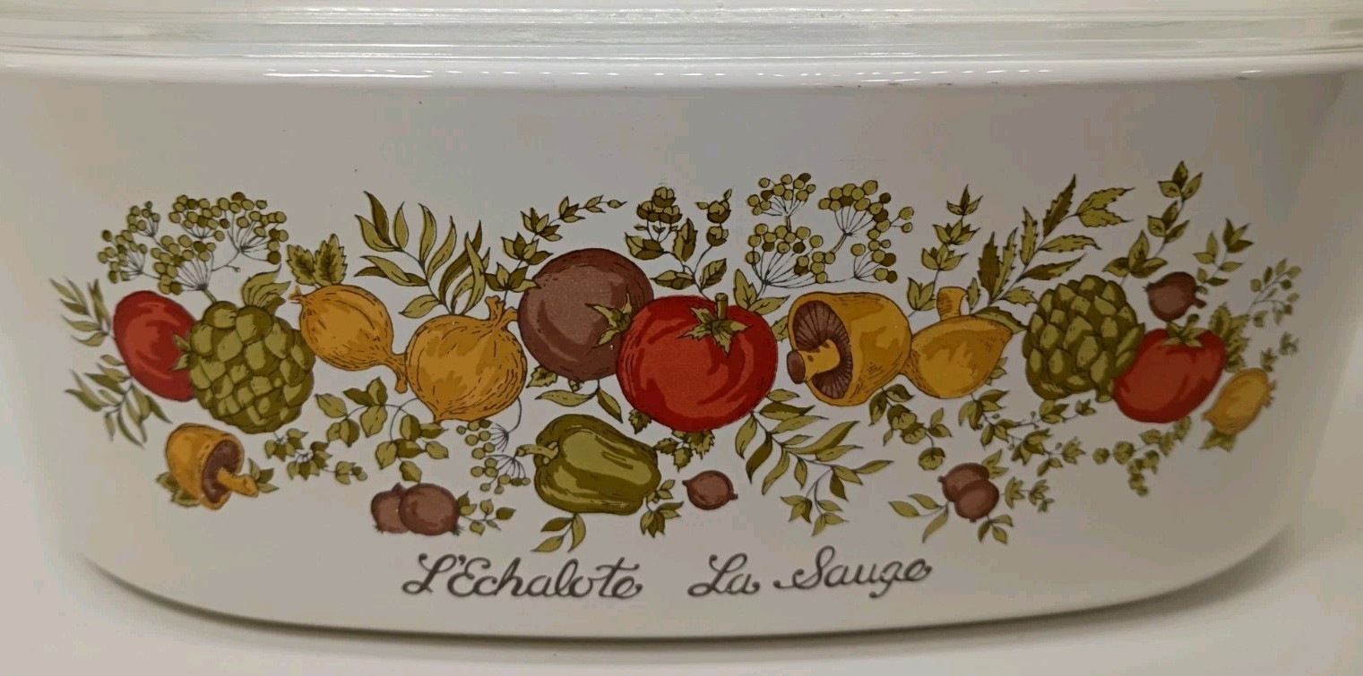 VINTAGE CORNING SPICE OF LIFE 5 QUART CASSEROLE DISH W/PYREX DOME LID DUTCH OVEN