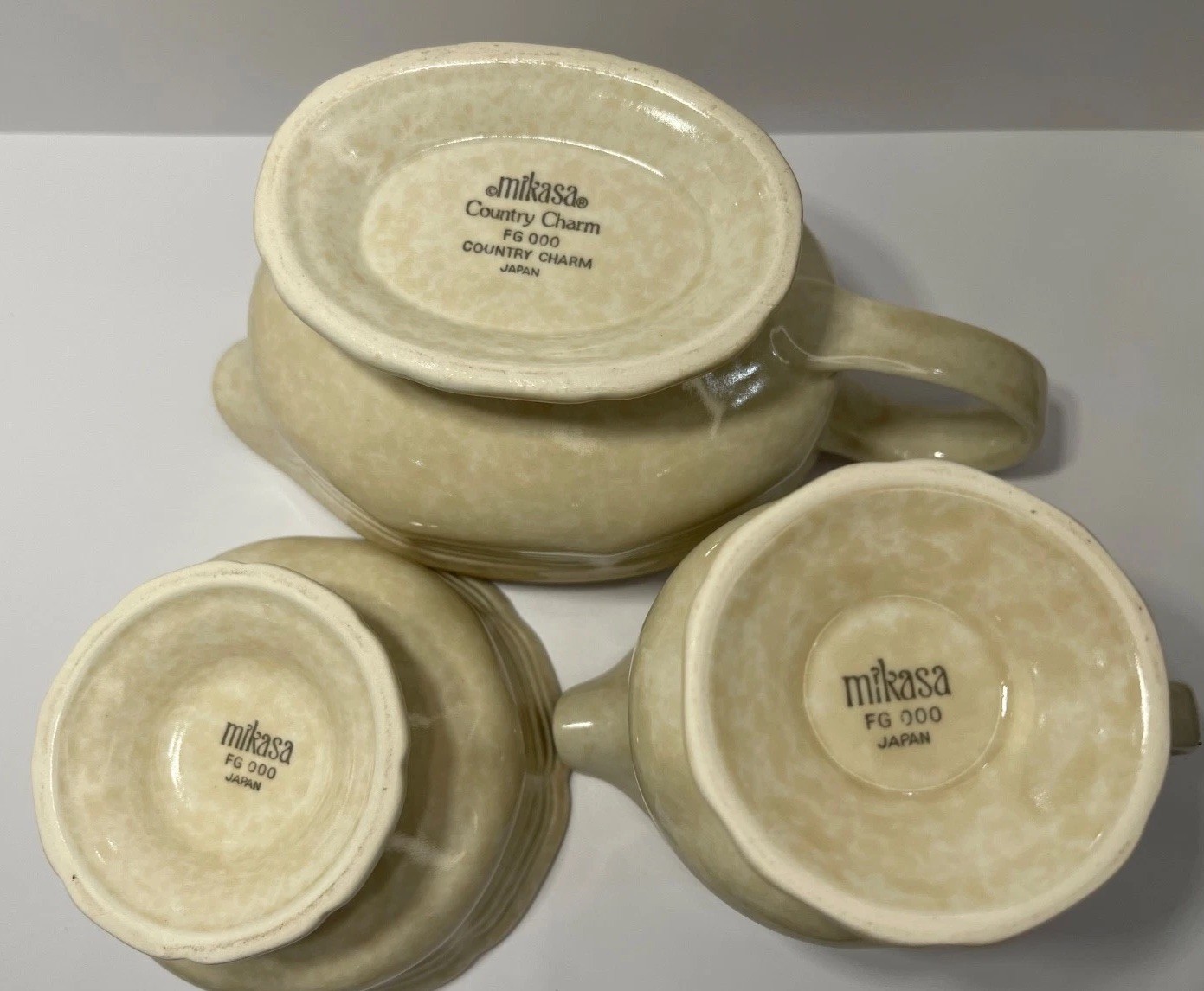 Mikasa FG 000 Country Charm Set Gravy Boat Creamer-Sugar Bowl W/Lid VintageJapan