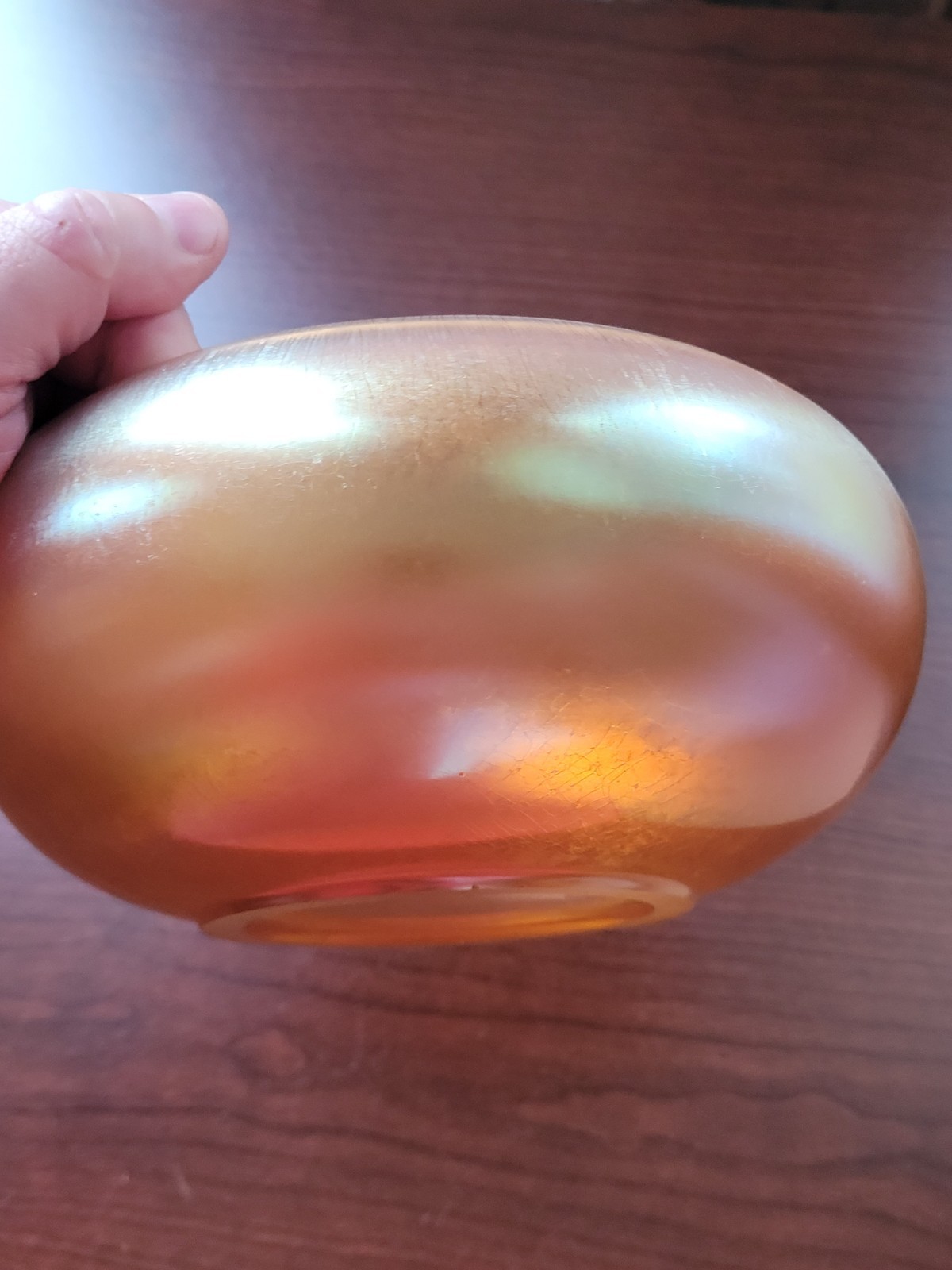 Stretch Art Glass Marigold Imperial Jewels Cupped Top Bowl Iron Cross Signed