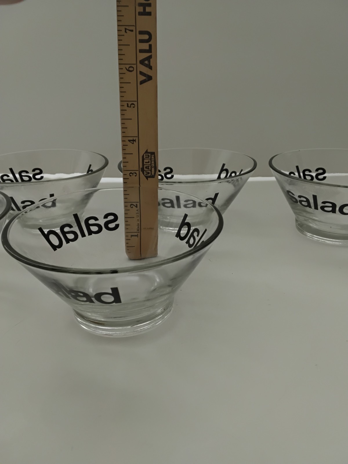 Vintage Wheaton Glass Salad Bowls Black Graphics Typography 5 1/4″ Set of 6
