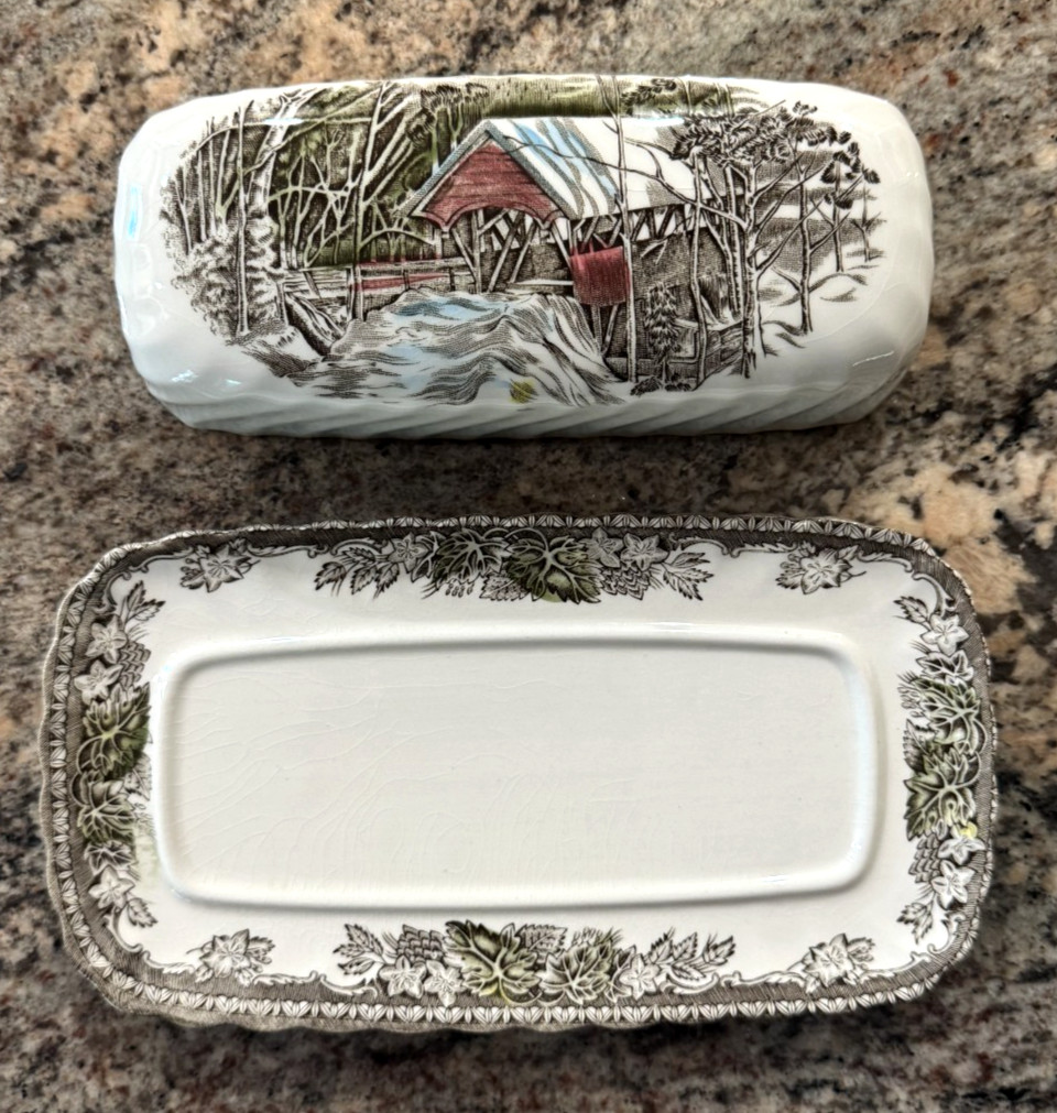 Johnson Brothers Friendly Village Butter Dish The Covered Bridge Vintage England