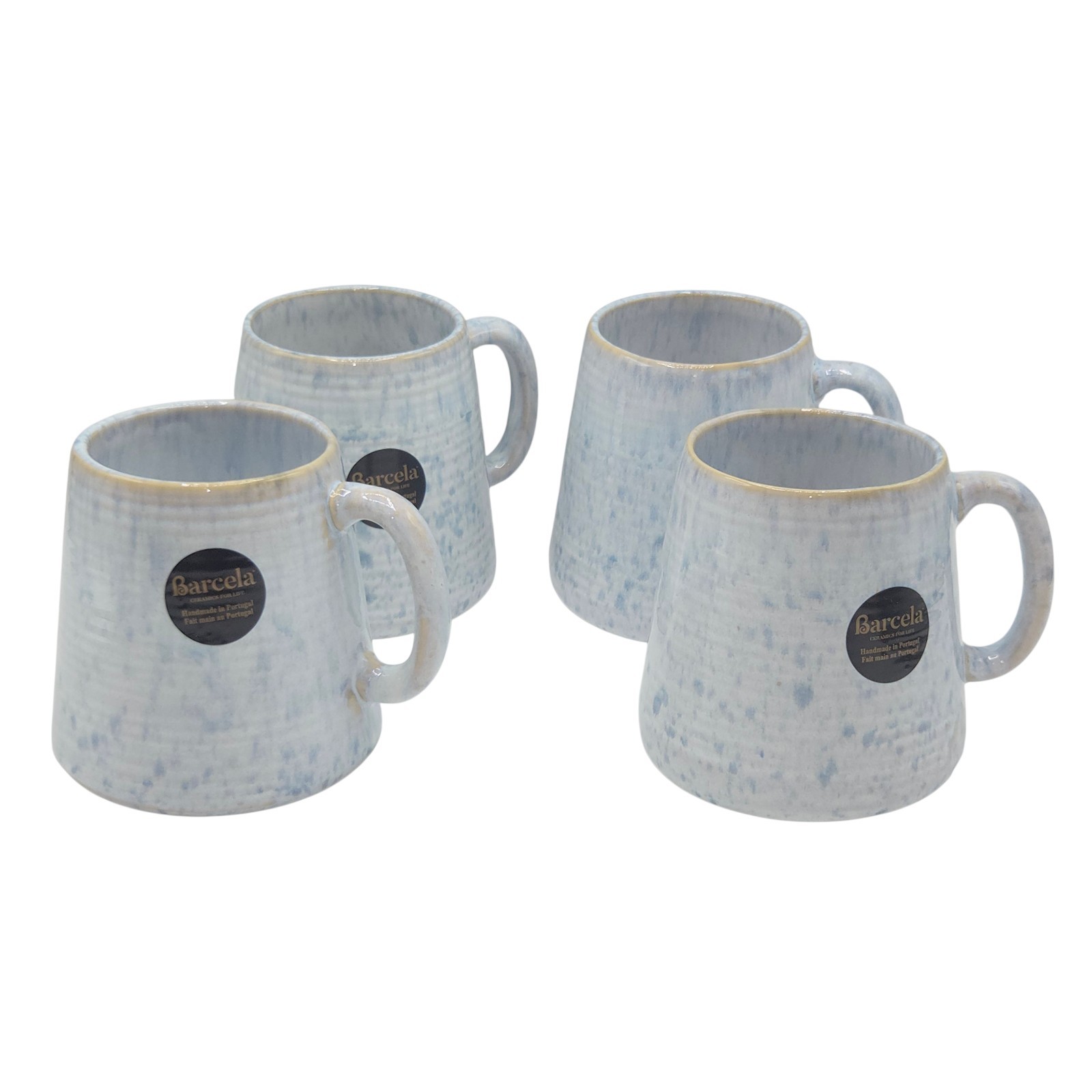 Barcela Handmade Stoneware Mug Set 4 White Blue Reactive Speckled Glaze Portugal