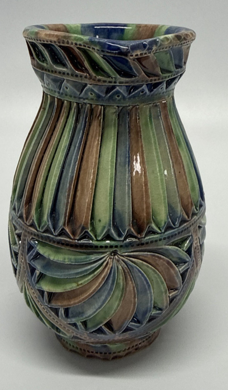 Friesland Dutch Kerfsnee Art Pottery Pitcher Green Blue Brown RF de Boer Holland