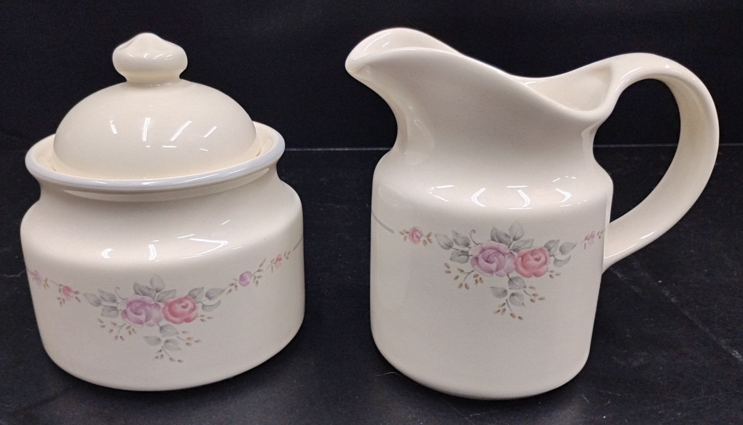 VTG Pfaltzgraff Trousseau Floral Set Ceramic Creamer and Sugar Bowl With Lid