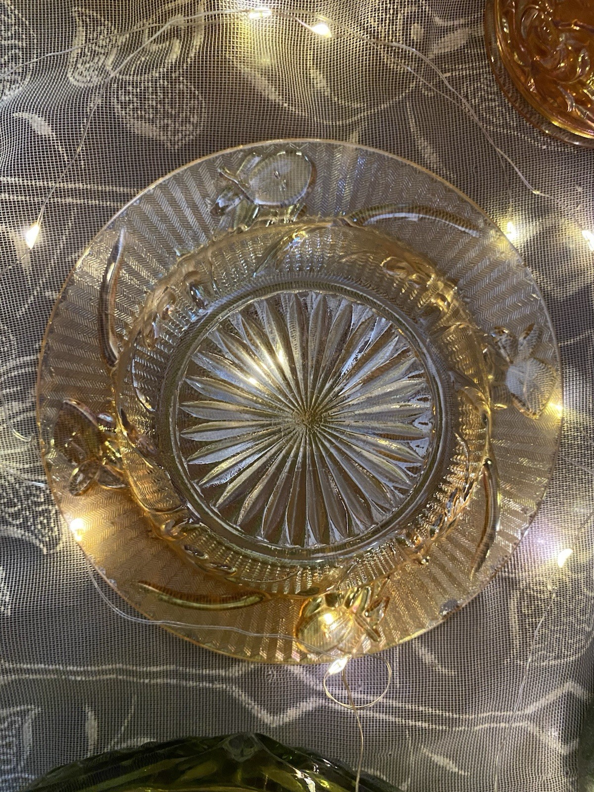 Jeanette Glass Iris And Herringbone Carnival Glass Marigold Butter Dish
