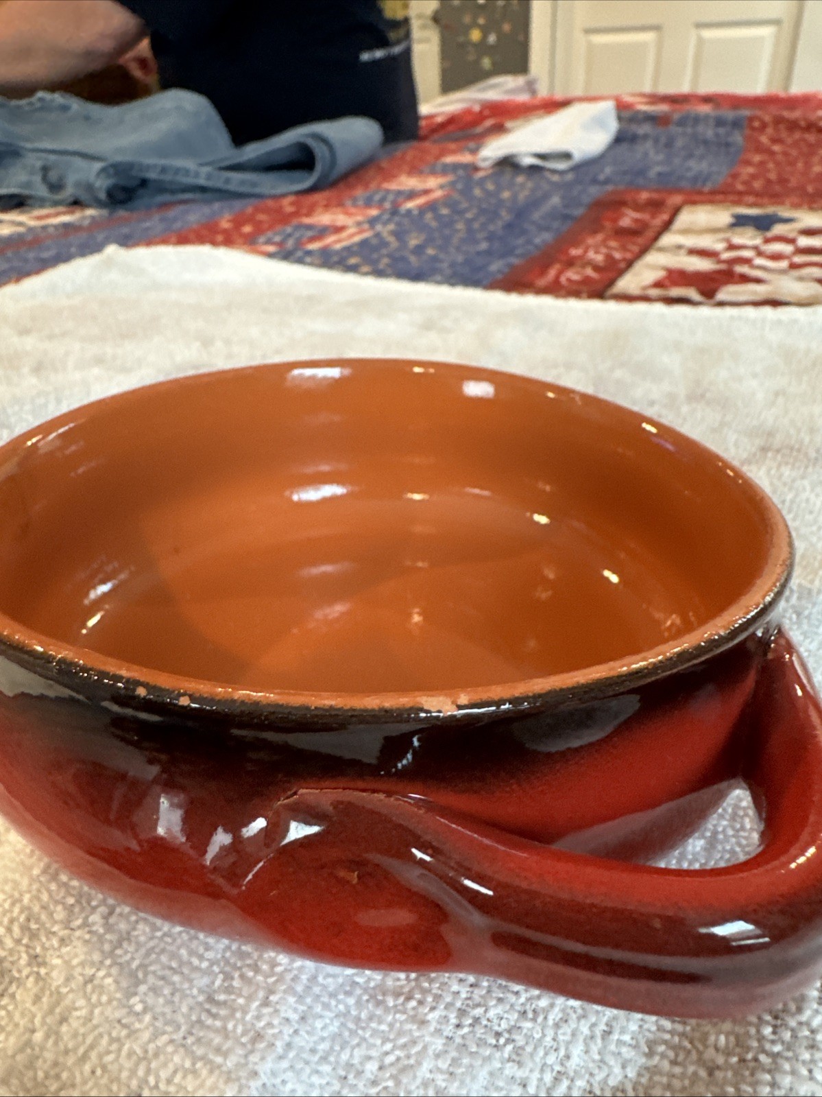 Small Red Orange Handled Soup Bowl Terracotta Made In Italy