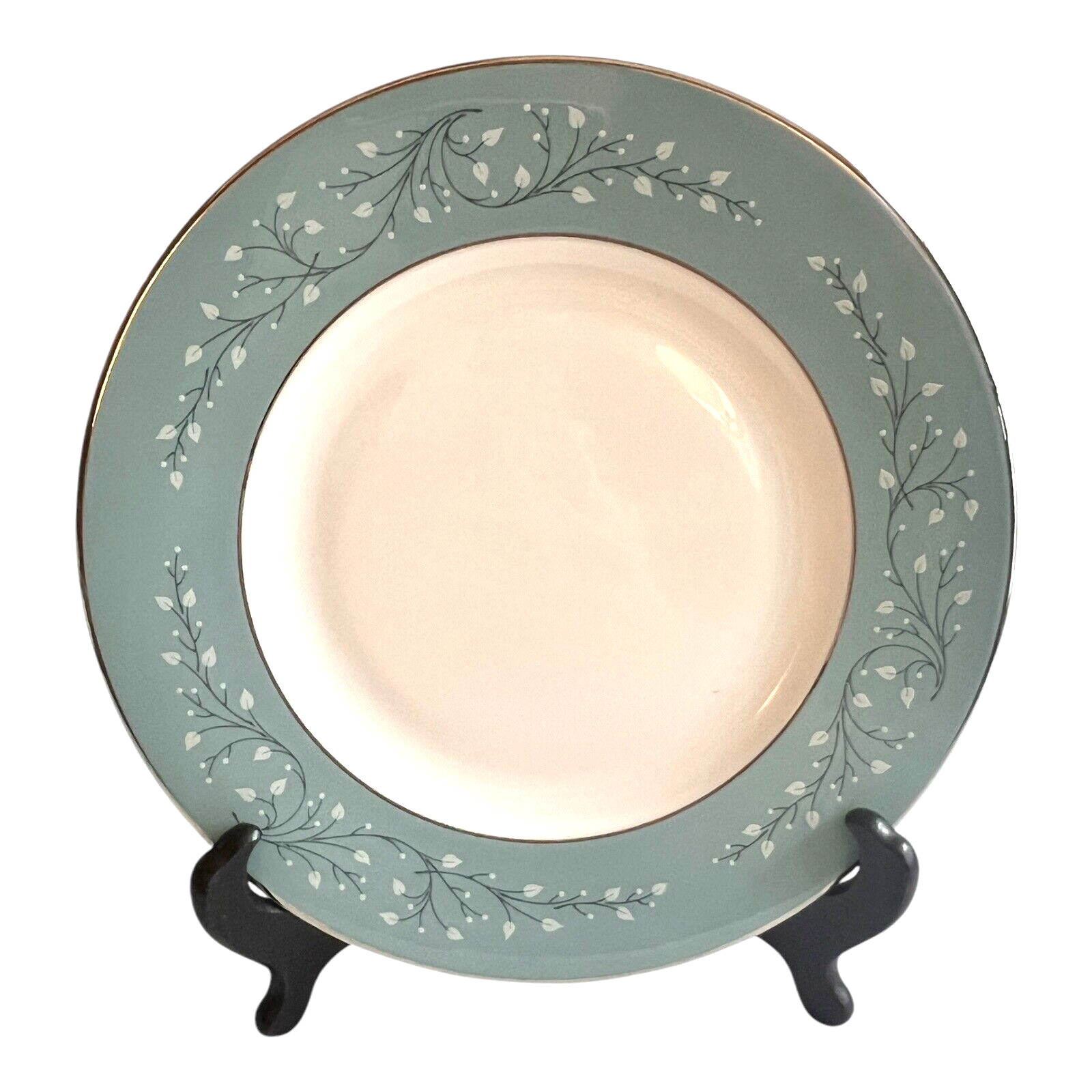 Syracuse Minuet Fine China 8″ Salad Plate White w Blue Leaves Vines Platinum Rim
