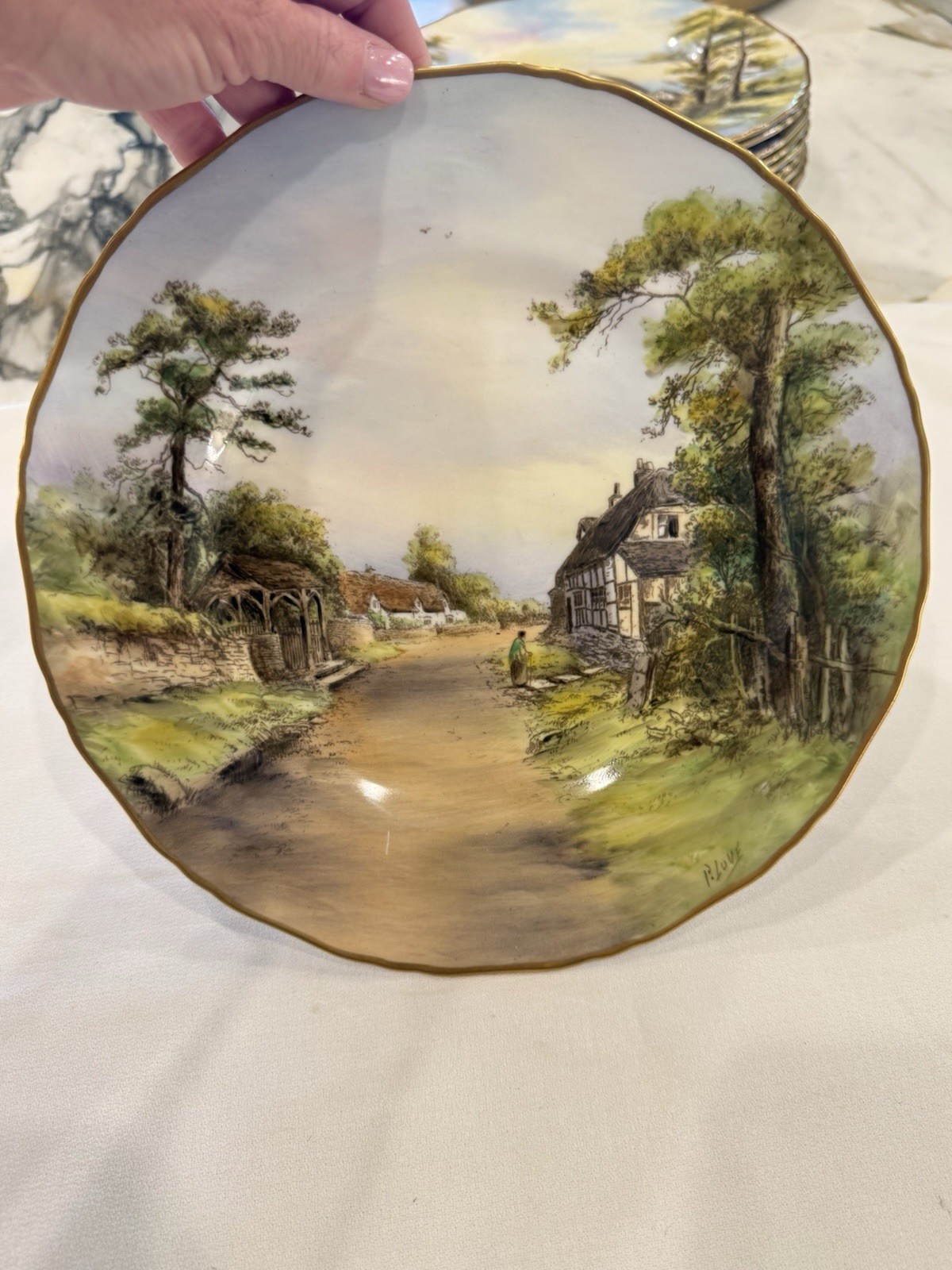 Pristine 1952 Royal Worcester Welford on Avon Plate Signed P. Love 10.5″