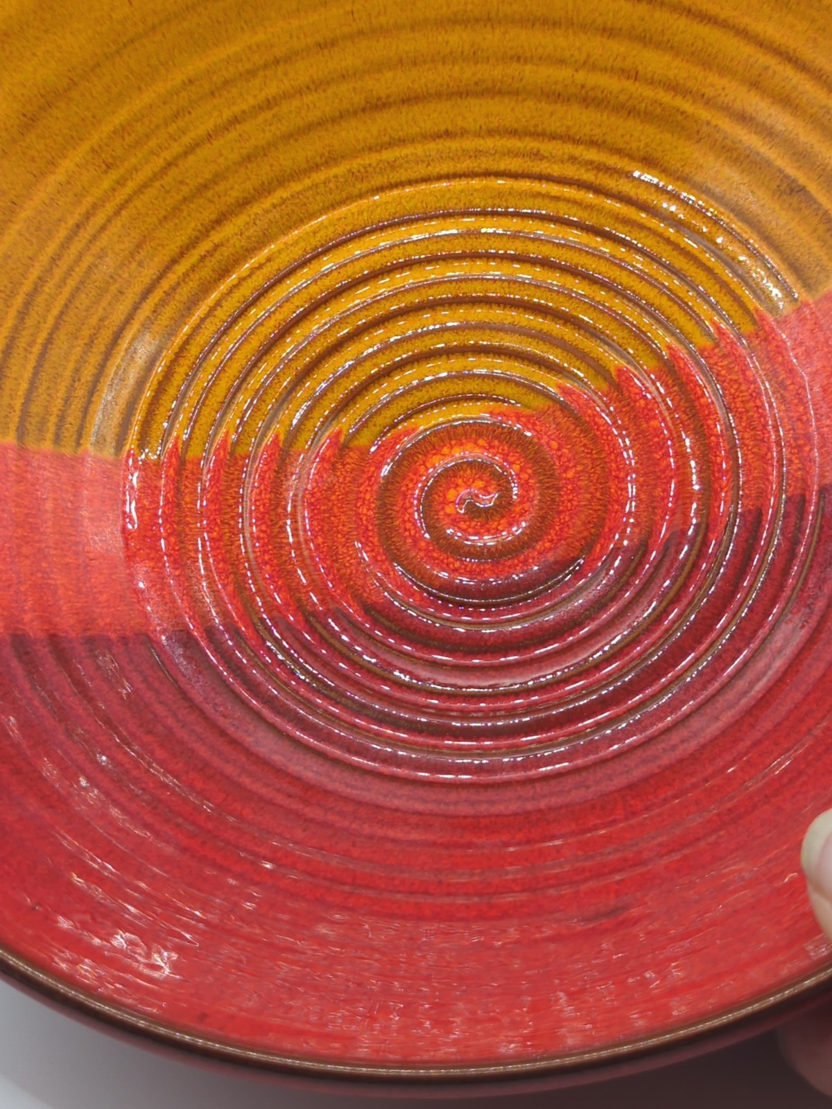 Studio Art Pottery Bowl Artist Signed Ombré Colored Design Yellow/Orange/Red 8in
