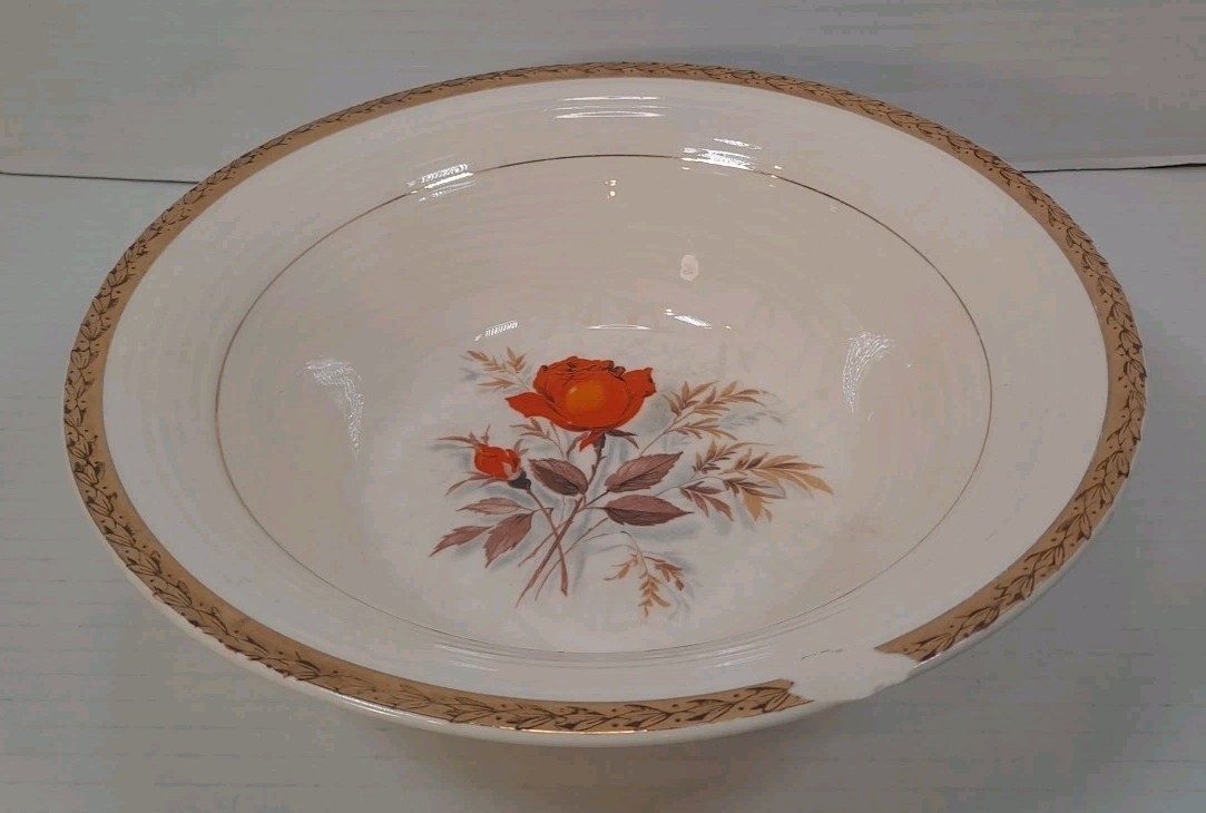 Vintage Triumph American Limoges China Vermillion Rose 22K Gold Mixing Bowl