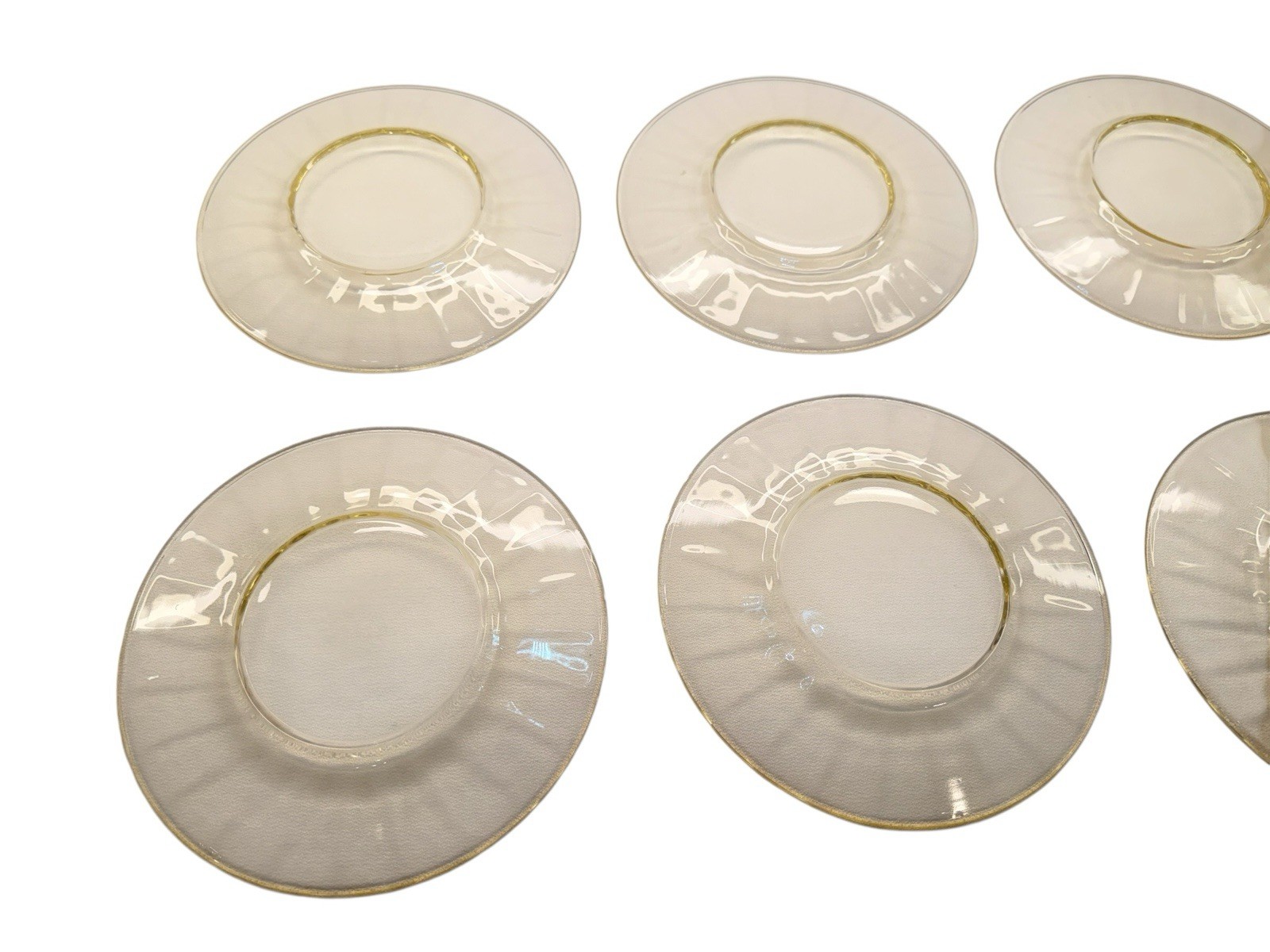 Vtg 1930s Fostoria Fairfax Topaz Yellow Glass Luncheon Plate Set of 6 8.25″ 2375
