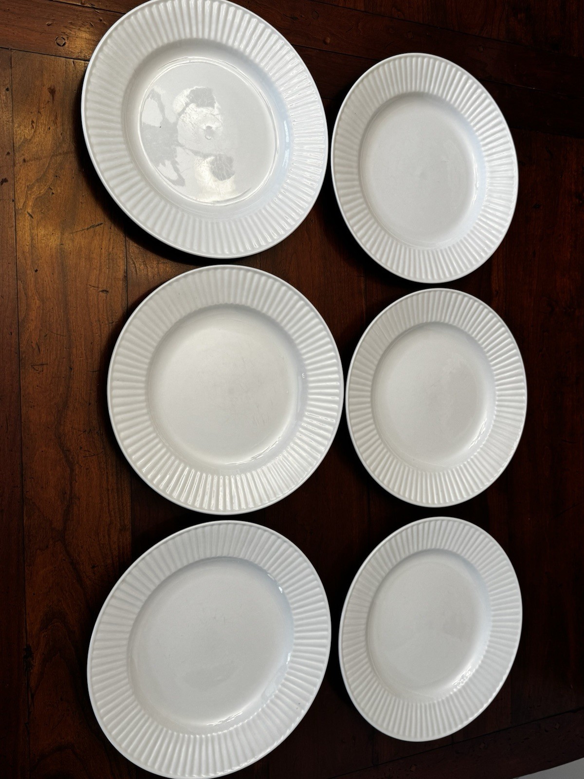 Set Of 6 Claremont by Gibson White Ribbed Dinner Plates
