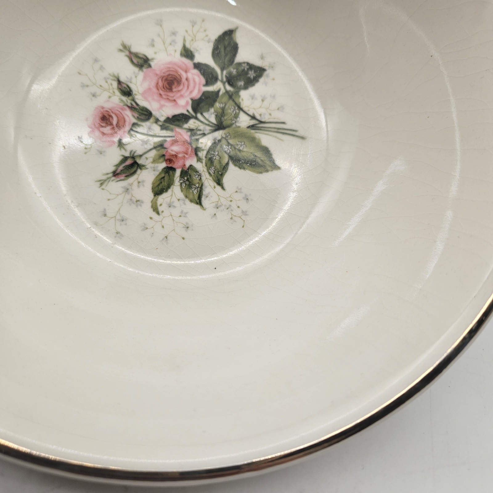 Vintage Mid Century Fairbanks Alpine Rose Serving Bowl Pink Floral 8 1/8 Inches