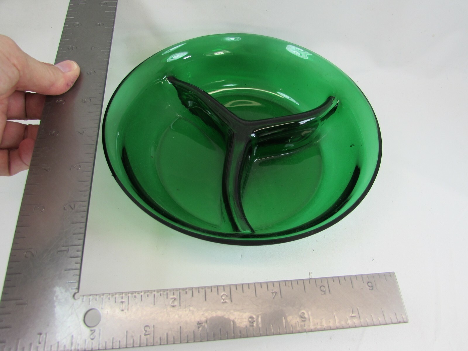 Vintage Green Glass Divided Serving Dish 3 Section 51375
