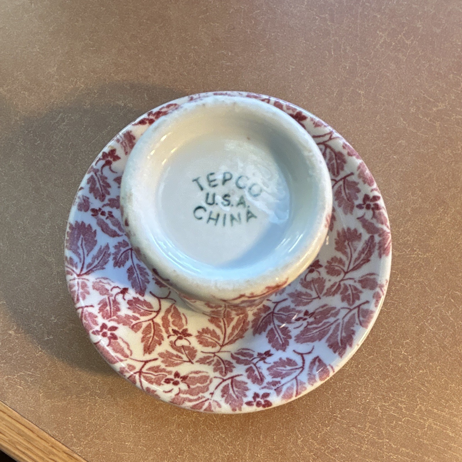 Vintage TEPCO China Red Leaf Pattern Creamer and Saucer Set White Red USA