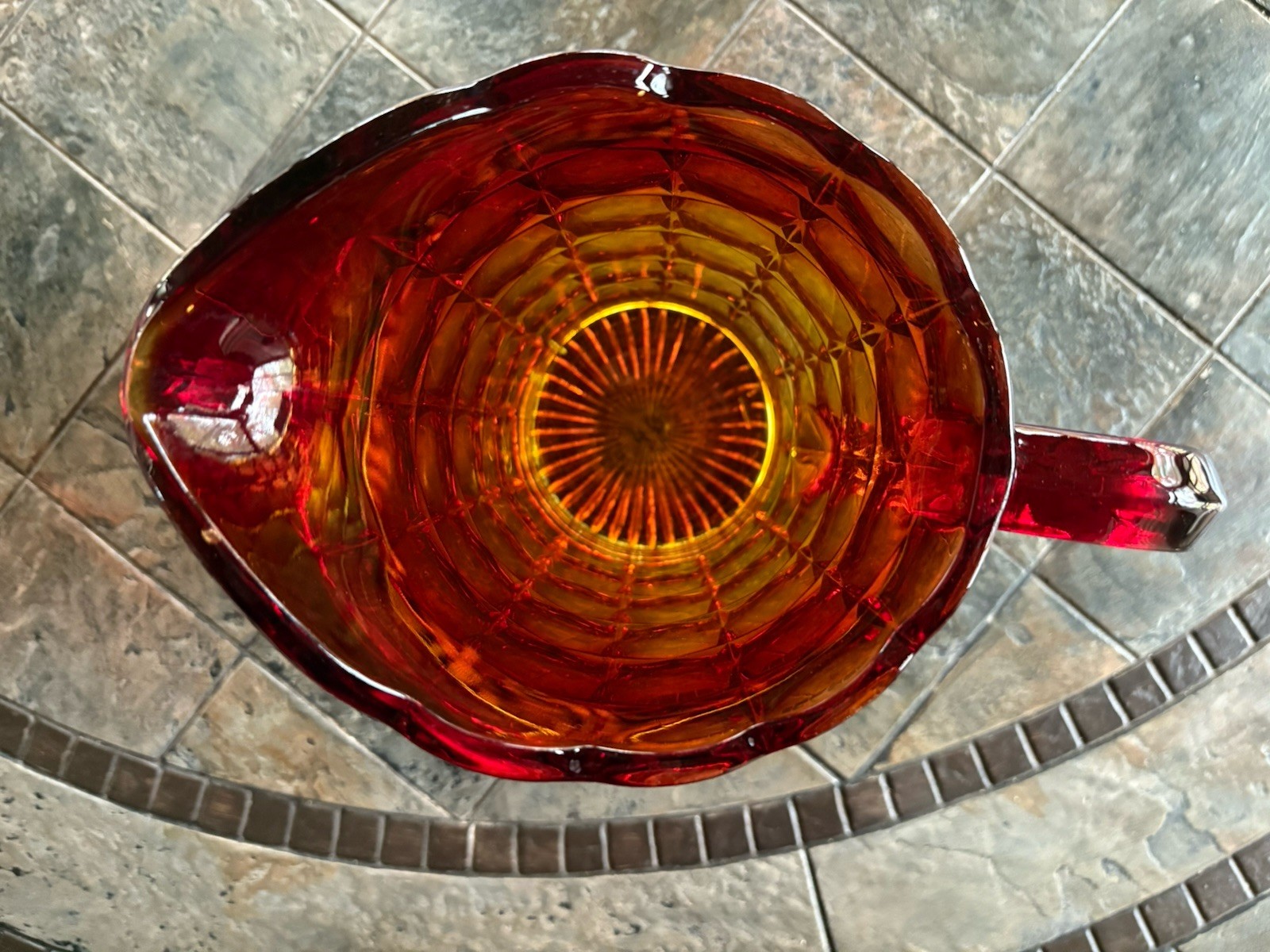 Tiara Indiana Glass Sunset Amberina Red Constellation Water Pitcher 48oz.