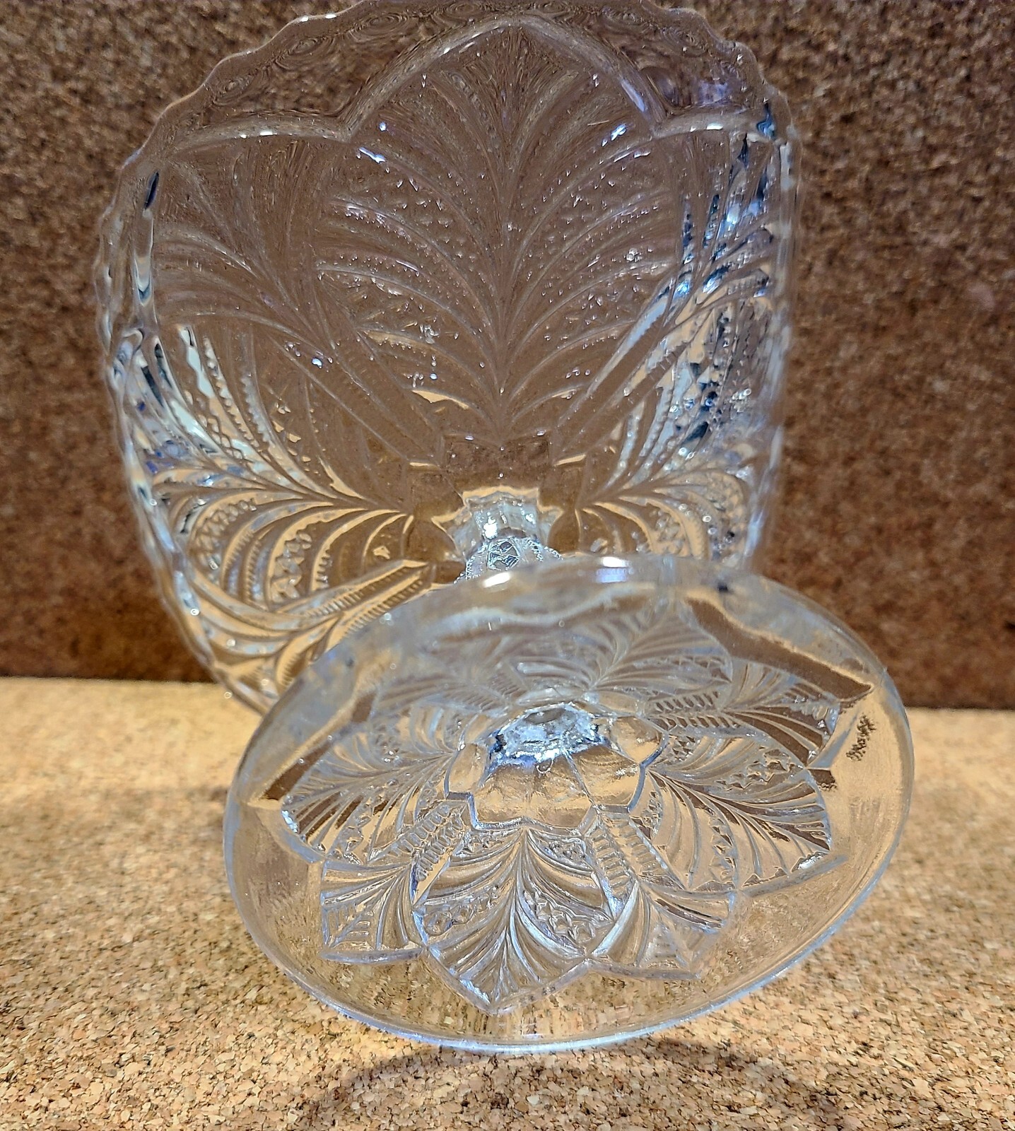 Vtg Bryce Higbee Clear Glass Palm Leaf Bon Bon Candy Serving Pedestel Dish Bowl