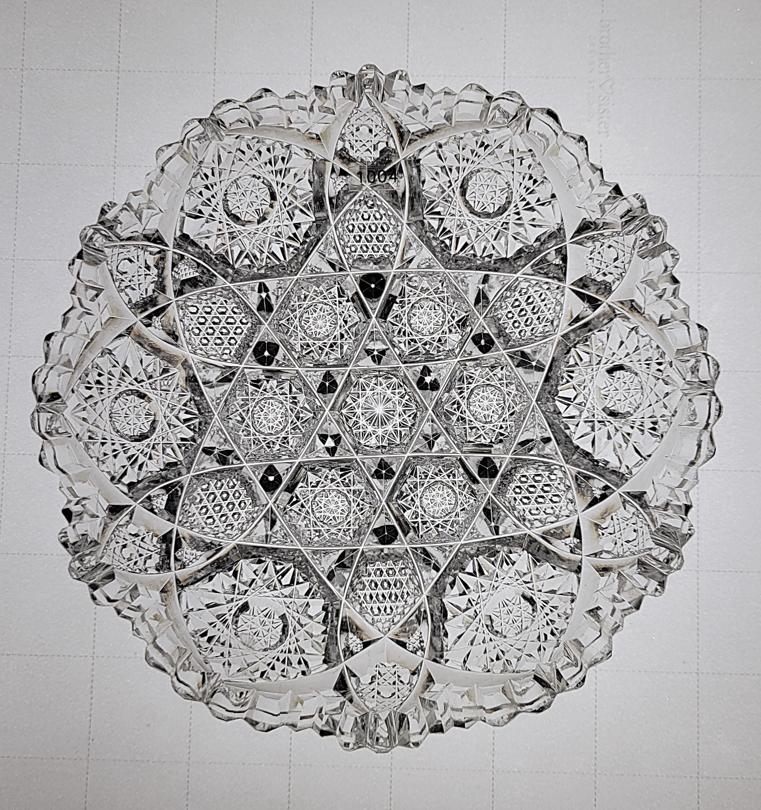 American Brilliant Cut Glass Crystal Intricate Hobstar cluster pattern 6″ Dish